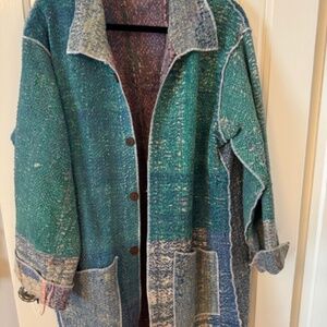 One-of-a-Kind Vintage Distressed Multi-color Artisanal Quilted Kantha Jacket 3XL